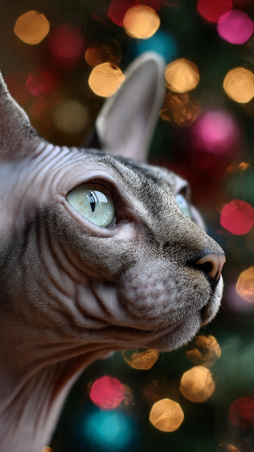 gato sphynx con luces
